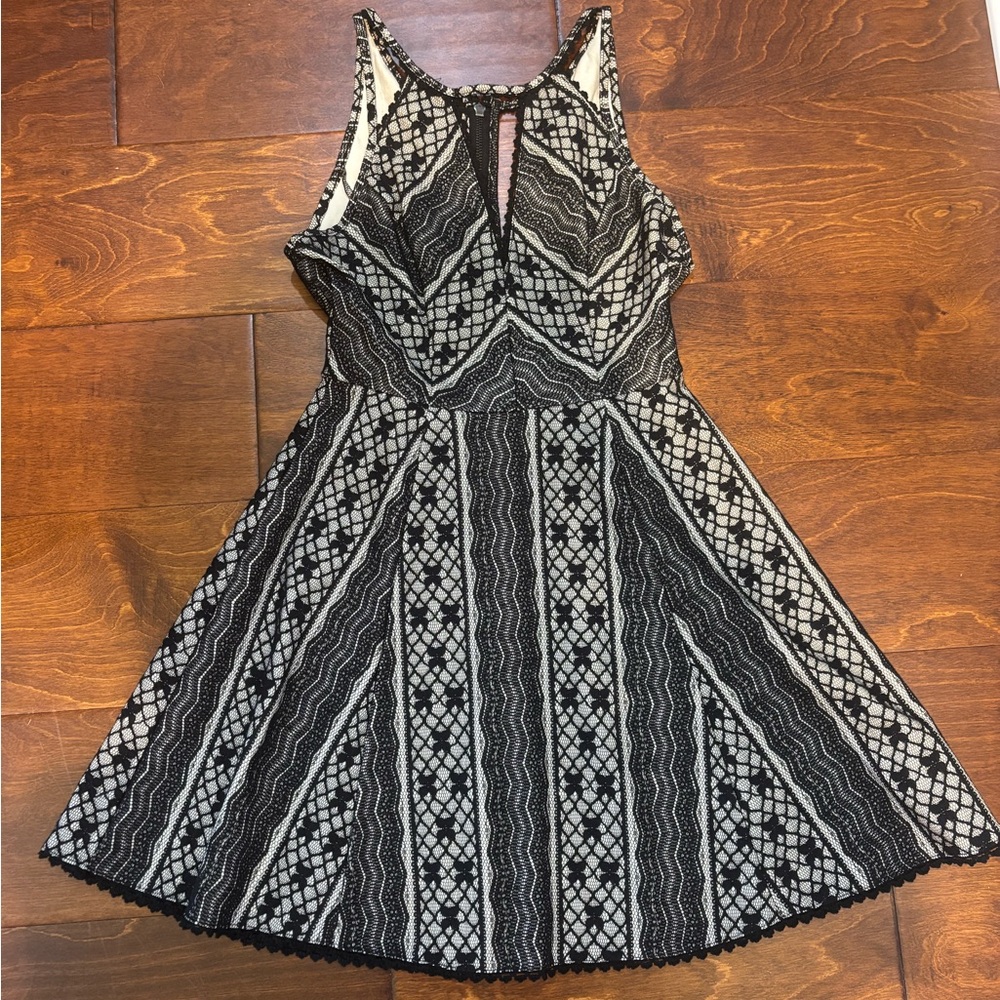 Free People Black and White Lace-Pattern Mini Dress Size 4